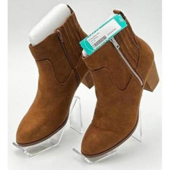 DV by Dolce Vita Shoes - Dolce Vita Caitie Bootie Womens 9 Tan Faux Suede Double Zipper Western Heel Fall
